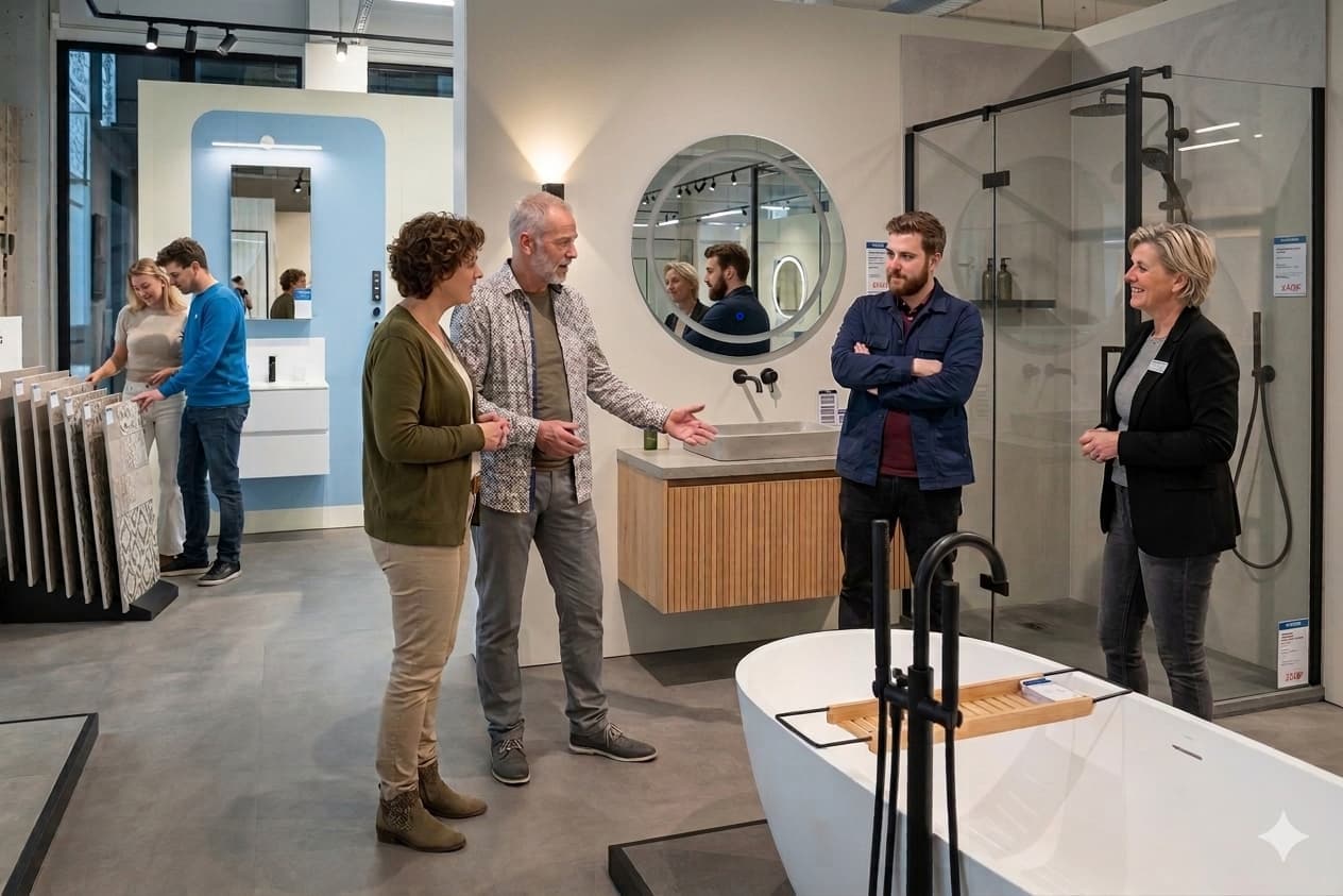 Runder Spiegel in Aluoptik und LED - Beleuchtung